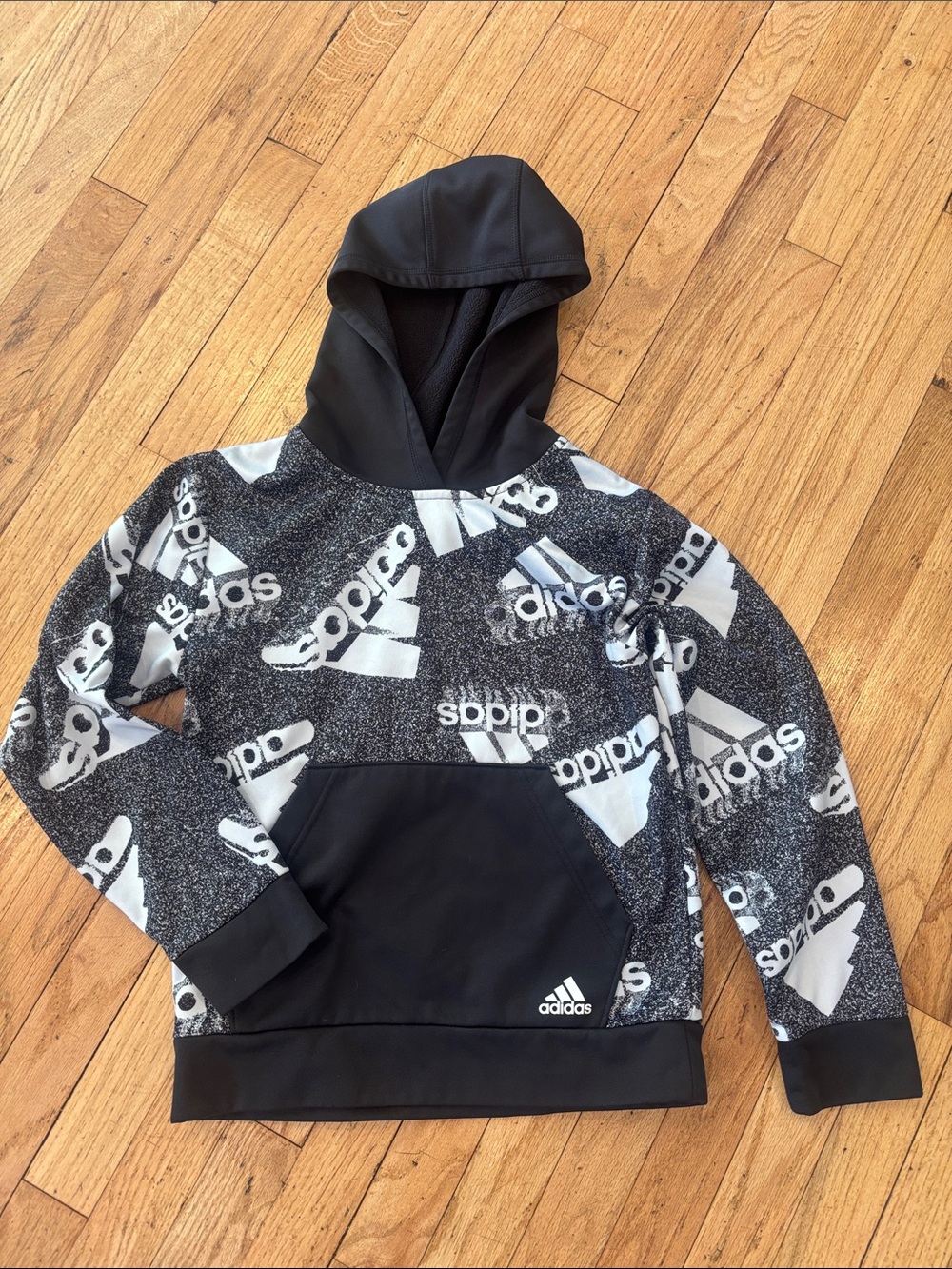 adidas Black & White Logo Pullover Hoodie for Kids